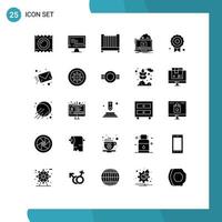 Pack of 25 creative Solid Glyphs of certificate streaming education online cloud Editable Vector Design Elements