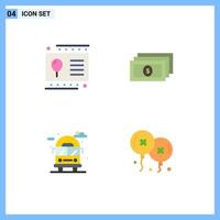 conjunto de 4 paquetes de iconos planos comerciales para tarjeta de regalo fiesta de autobús globos en efectivo elementos de diseño vectorial editables vector