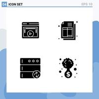 4 Creative Icons Modern Signs and Symbols of page server video ecommerce business Editable Vector Design Elements