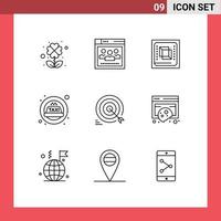 9 Universal Outline Signs Symbols of target darts computer taxi cab Editable Vector Design Elements