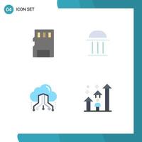 Group of 4 Flat Icons Signs and Symbols for card cloud sd building share Editable Vector Design Elements