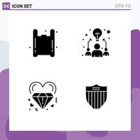 Group of 4 Solid Glyphs Signs and Symbols for bag heart pollution team marriage Editable Vector Design Elements