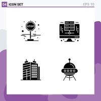 Pack of 4 Modern Solid Glyphs Signs and Symbols for Web Print Media such as board real computer server space Editable Vector Design Elements