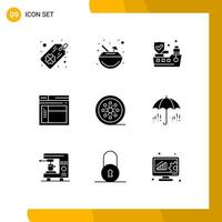 User Interface Pack of 9 Basic Solid Glyphs of tape reel film reel insurance black film web Editable Vector Design Elements