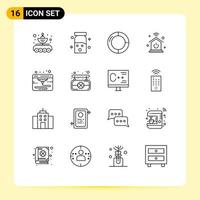 Pack of 16 Modern Outlines Signs and Symbols for Web Print Media such as web internet of things medical intelligent home pie Editable Vector Design Elements