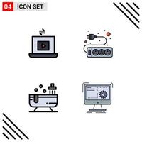 Stock Vector Icon Pack of 4 Line Signs and Symbols for laptop shower play socket command Editable Vector Design Elements