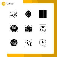 Universal Icon Symbols Group of 9 Modern Solid Glyphs of market share hobby device hobbies handbag Editable Vector Design Elements