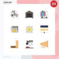 Group of 9 Flat Colors Signs and Symbols for service file warehouse home car Editable Vector Design Elements