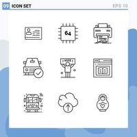 Modern Set of 9 Outlines Pictograph of complete car gadget paper printing Editable Vector Design Elements