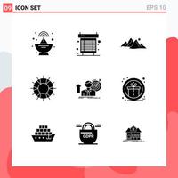 Pictogram Set of 9 Simple Solid Glyphs of support lifesaver mountain lifebuoy sun Editable Vector Design Elements