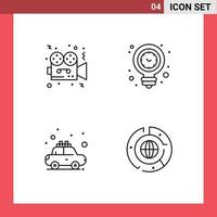 4 Creative Icons Modern Signs and Symbols of movie light bulb film energy taxi Editable Vector Design Elements