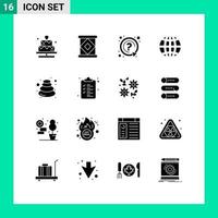 Set of 16 Commercial Solid Glyphs pack for relax hot mark internet global Editable Vector Design Elements