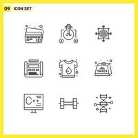Pack of 9 Modern Outlines Signs and Symbols for Web Print Media such as brand drawing board development blueprint Editable Vector Design Elements