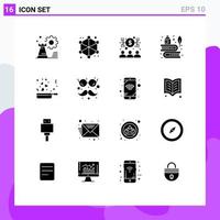 Set of 16 Commercial Solid Glyphs pack for ink feather web education money Editable Vector Design Elements