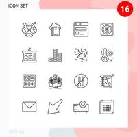 16 Thematic Vector Outlines and Editable Symbols of cake bakery computing fan computer Editable Vector Design Elements