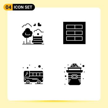 4 Universal Solid Glyphs Set for Web and Mobile Applications park ux love grid public Editable Vector Design Elements