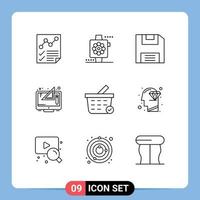 9 Thematic Vector Outlines and Editable Symbols of buy graphic watch digital creative Editable Vector Design Elements