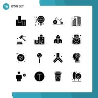 Set of 16 Vector Solid Glyphs on Grid for digital business bicycle infrastructure city Editable Vector Design Elements