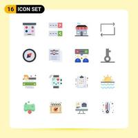 Flat Color Pack of 16 Universal Symbols of cafe orientation shop compass play Editable Pack of Creative Vector Design Elements