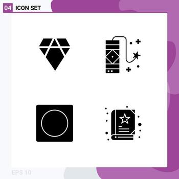 Pack of 4 Modern Solid Glyphs Signs and Symbols for Web Print Media such as asch frame crypto currency firecracker overlay Editable Vector Design Elements