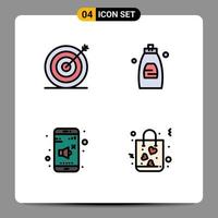 Filledline Flat Color Pack of 4 Universal Symbols of creative sound target shower control Editable Vector Design Elements