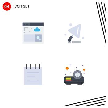 4 Flat Icon concept for Websites Mobile and Apps browser beamer construction education projector Editable Vector Design Elements