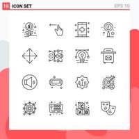 Outline Pack of 16 Universal Symbols of arrow seo disease search quest Editable Vector Design Elements