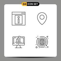 Set of 4 Commercial Filledline Flat Colors pack for contact monitor web map graph Editable Vector Design Elements
