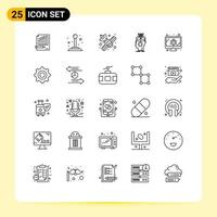 Mobile Interface Line Set of 25 Pictograms of brain sousveillance joystick telecommunication network Editable Vector Design Elements