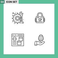 4 Line concept for Websites Mobile and Apps gear coding lock secure development Editable Vector Design Elements