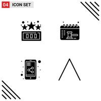 4 User Interface Solid Glyph Pack of modern Signs and Symbols of high score share document play date arrow Editable Vector Design Elements