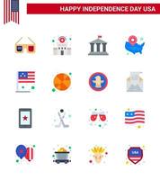 feliz día de la independencia paquete de iconos de 16 pisos para web y día de impresión wisconsin bank usa map editable usa day elementos de diseño vectorial vector