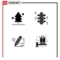 paquete de líneas vectoriales editables de 4 glifos sólidos simples del servidor de árbol de pintura forestal dibujar elementos de diseño vectorial editables vector