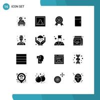 Pack of 16 creative Solid Glyphs of user avatar medal household furniture Editable Vector Design Elements