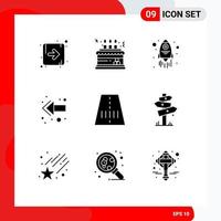 Set of 9 Commercial Solid Glyphs pack for direction route launch road back Editable Vector Design Elements