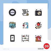 Universal Icon Symbols Group of 9 Modern Filledline Flat Colors of internet currency hospital currency music Editable Vector Design Elements