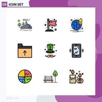 Universal Icon Symbols Group of 9 Modern Filledline Flat Colors of mobile cap browser hat folder Editable Vector Design Elements