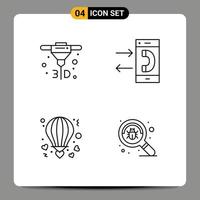 4 Creative Icons Modern Signs and Symbols of printing balloon call conversation love Editable Vector Design Elements