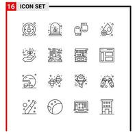 Pack of 16 Modern Outlines Signs and Symbols for Web Print Media such as eco protection glove water ho Editable Vector Design Elements