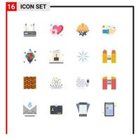 Pack of 16 Modern Flat Colors Signs and Symbols for Web Print Media such as lantern heart day fitness monitoring Editable Pack of Creative Vector Design Elements