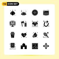 Pictogram Set of 16 Simple Solid Glyphs of monitor gallery frost display computer clock Editable Vector Design Elements