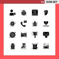 16 Thematic Vector Solid Glyphs and Editable Symbols of cash information communication human analytics Editable Vector Design Elements