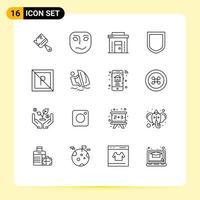 Mobile Interface Outline Set of 16 Pictograms of park shield business security shop Editable Vector Design Elements