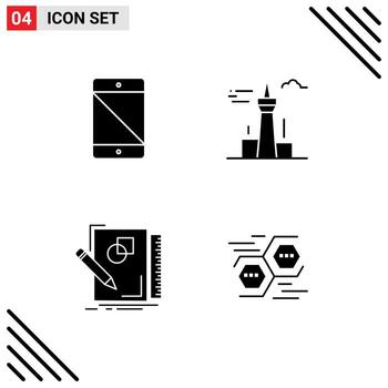 Modern Set of 4 Solid Glyphs and symbols such as allowed landmark pc buildings sketching Editable Vector Design Elements