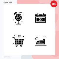 Pack of 4 Modern Solid Glyphs Signs and Symbols for Web Print Media such as night internet calendar money iot Editable Vector Design Elements