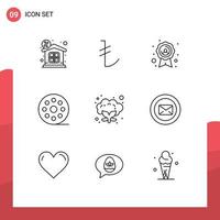 Outline Pack of 9 Universal Symbols of chat food quality badge cauliflower movie Editable Vector Design Elements