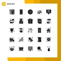 Group of 25 Solid Glyphs Signs and Symbols for entertaiment wheat ball india farm Editable Vector Design Elements