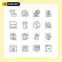 16 iconos creativos signos y símbolos modernos del paquete de instalación de la tarjeta sim comienzan elementos de diseño vectorial editables vector