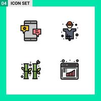 Modern Set of 4 Filledline Flat Colors Pictograph of chat production network farming china Editable Vector Design Elements