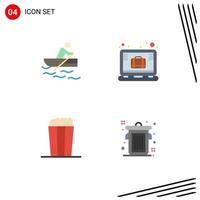 un conjunto moderno de 4 iconos y símbolos planos, como el portátil de agua de maíz en barco, puede contener elementos de diseño vectorial editables vector